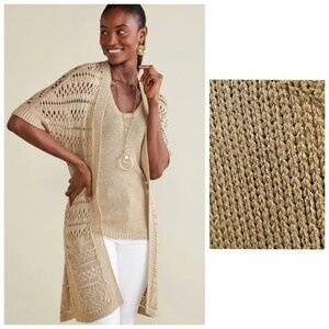 NWT Soft Surroundings SET Opaline Shimmer Tank & Cardigan Gold 2X/3X